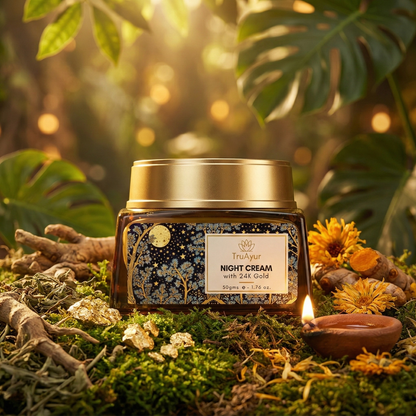 24K guld ayurvedisk anti-aging nattkräm med bakuchiolja, saffran och gurkmeja