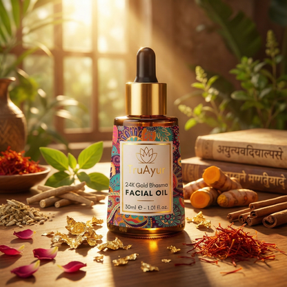 24K guld ayurvedisk ansiktsolja för djupt återfuktad, silkeslen och strålande hud