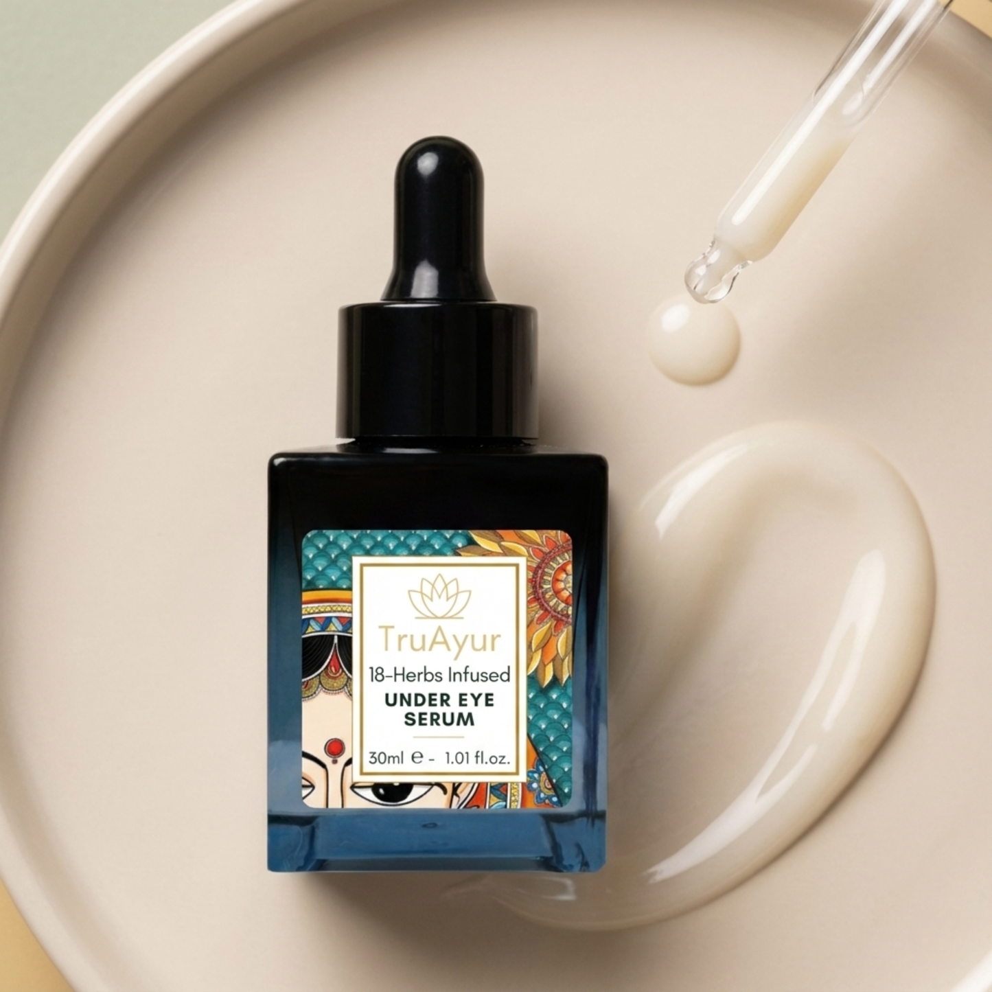 18-örtsberikat revitaliserande serum för området under ögonen med lakritsrot och peptider för ljusare och fastare hud under ögonen