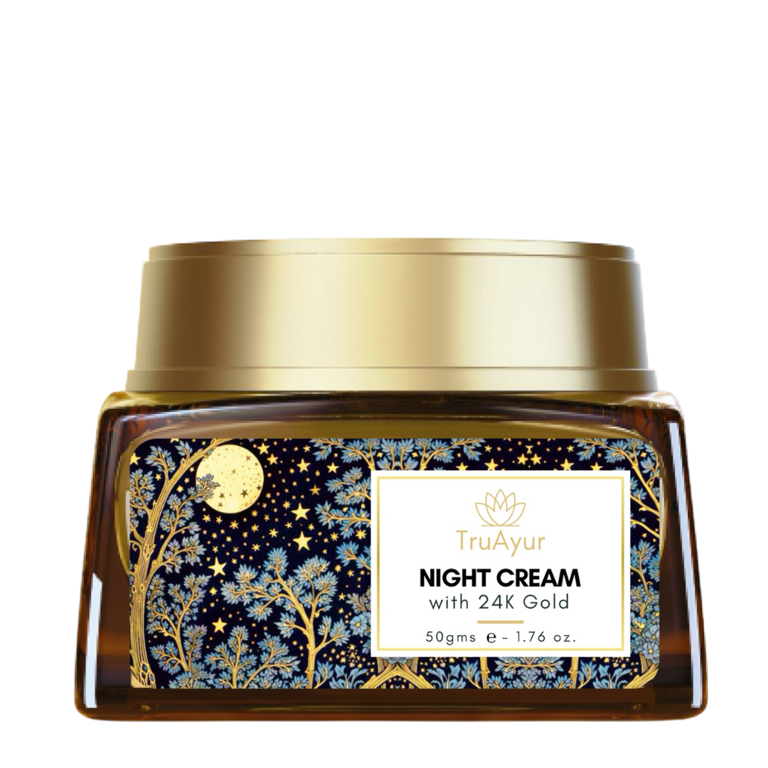 24K guld ayurvedisk anti-aging nattkräm med bakuchiolja, saffran och gurkmeja