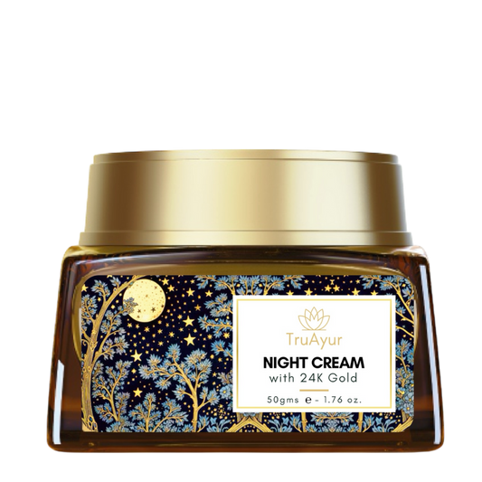 24K guld ayurvedisk anti-aging nattkräm med bakuchiolja, saffran och gurkmeja