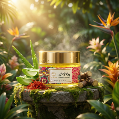 Aloe Fresh ansiktsgel med kashmirisk kesar och mulethi för strålande lyster och djup återfuktning