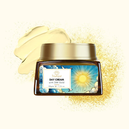 24K guld ayurvedisk uppljusande dagkräm med gotu kola, saffran och mulethi