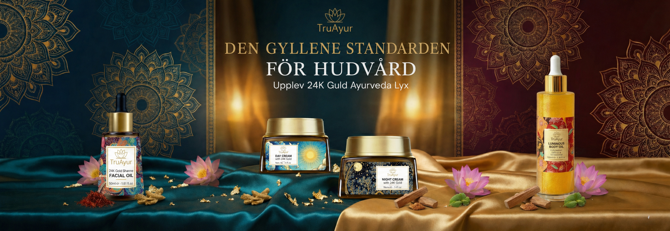 TruNivur skincare products with decorative elements on a dark background