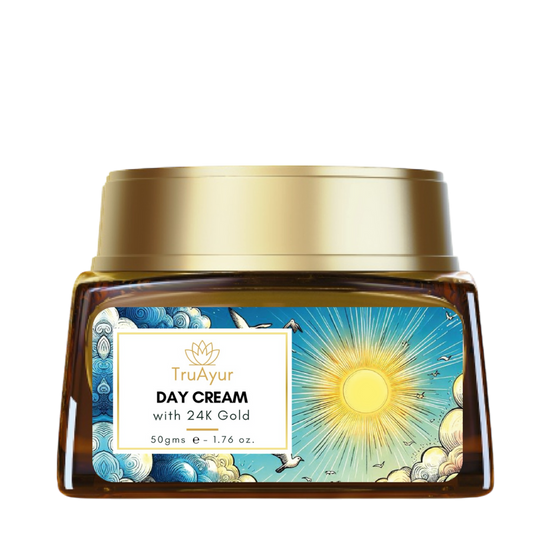 24K guld ayurvedisk uppljusande dagkräm med gotu kola, saffran och mulethi
