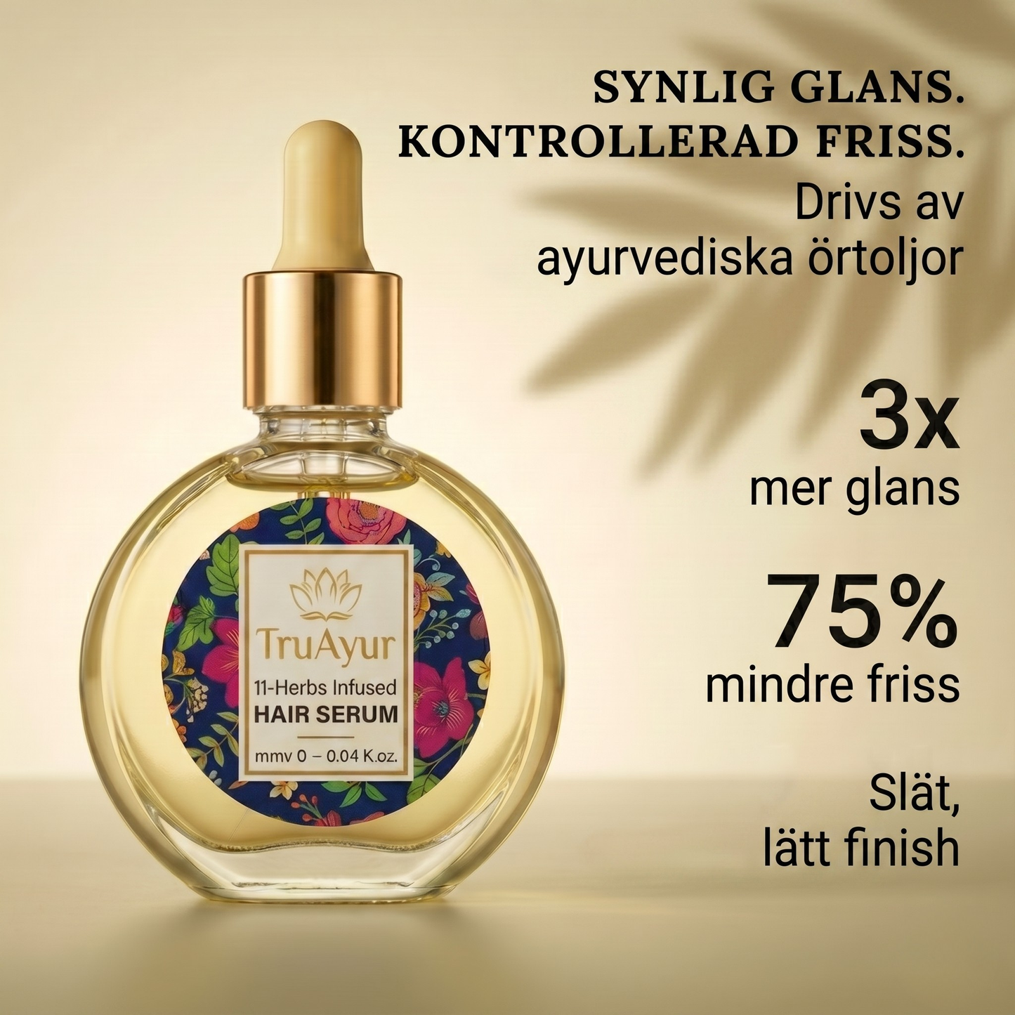 Ayurvedisk hårserumolja med 11 örter för starkare hår, tämjt friss och strålande glans