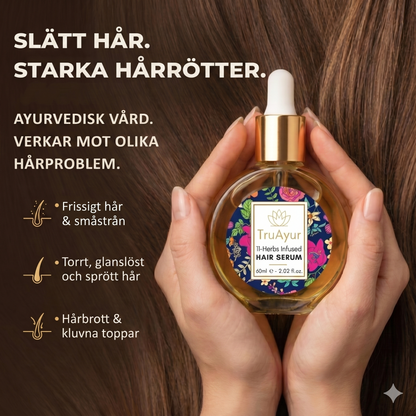 Ayurvedisk hårserumolja med 11 örter för starkare hår, tämjt friss och strålande glans