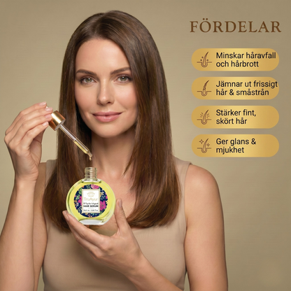 Ayurvedisk hårserumolja med 11 örter för starkare hår, tämjt friss och strålande glans