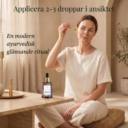 24K guld ayurvedisk ansiktsolja för djupt återfuktad, silkeslen och strålande hud