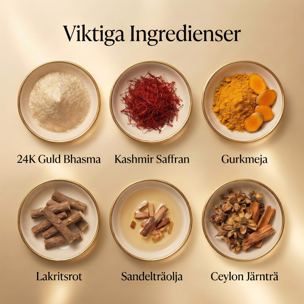 24K guld ayurvedisk ansiktsolja för djupt återfuktad, silkeslen och strålande hud