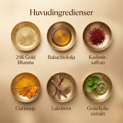 24K guld ayurvedisk anti-aging nattkräm med bakuchiolja, saffran och gurkmeja