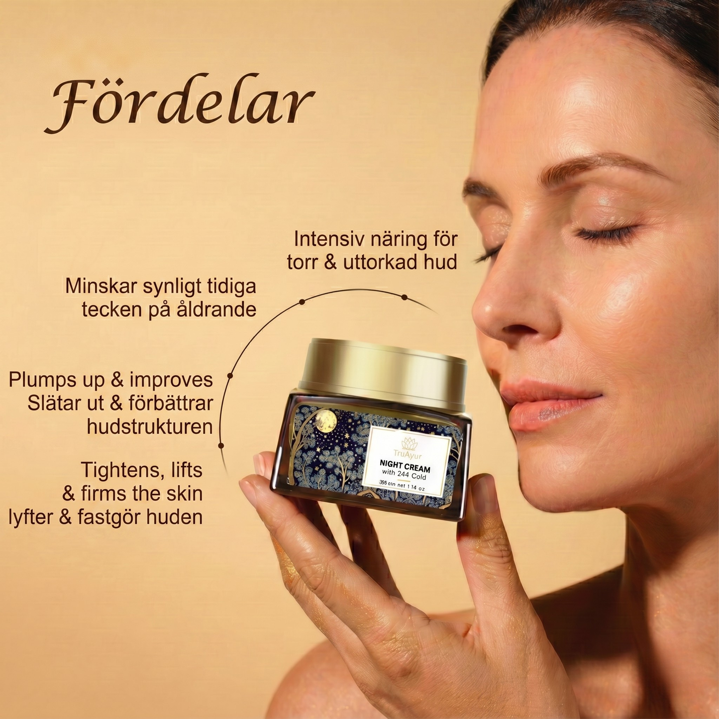 24K guld ayurvedisk anti-aging nattkräm med bakuchiolja, saffran och gurkmeja
