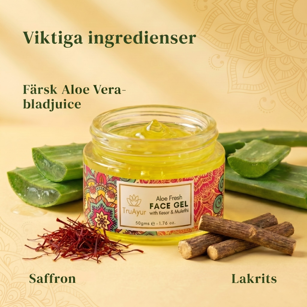 Aloe Fresh ansiktsgel med kashmirisk kesar och mulethi för strålande lyster och djup återfuktning