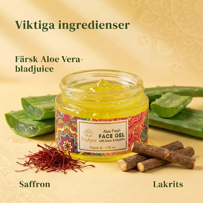 Aloe Fresh ansiktsgel med kashmirisk kesar och mulethi för strålande lyster och djup återfuktning