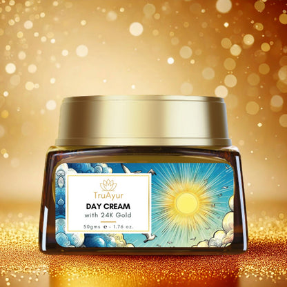 24K guld ayurvedisk uppljusande dagkräm med gotu kola, saffran och mulethi