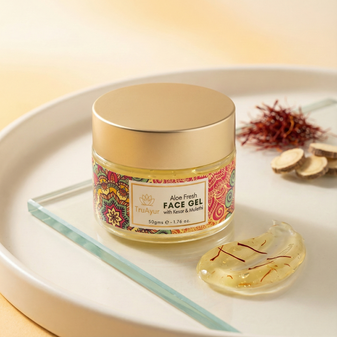 Aloe Fresh ansiktsgel med kashmirisk kesar och mulethi för strålande lyster och djup återfuktning