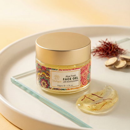 Aloe Fresh ansiktsgel med kashmirisk kesar och mulethi för strålande lyster och djup återfuktning